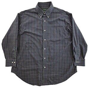 Ralph Lauren Green Label Shirt Men's 17 1/2 32/33 No Iron Plaid Green Blue EUC